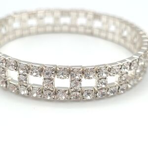 Sparkly Rhinestone Stretch Bracelet – Silver Tone Double Row Tennis Style